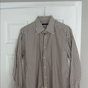 Gucci Brown and White Dress Shirt with Striped Pattern